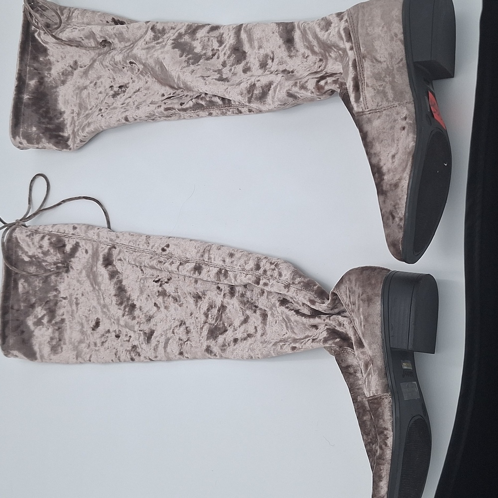 Bamboo Crushed Faux Velvet Over the Knee Boots